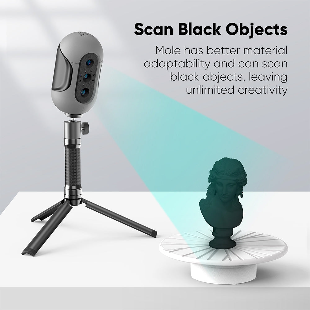 3DMakerpro Mole Standard 3D Scanner, NIR Light Source, 0.05mm Accuracy, 0.1mm Resolution, 150-400mm Work Distance, with Multi-Spectral Technology, Support Facial Scanning