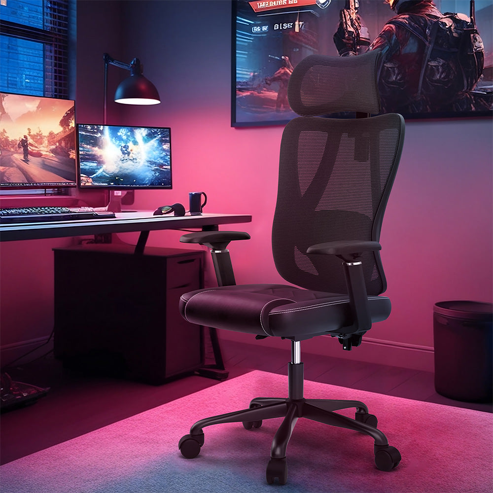 ACGAM CG-5455M Ergonomic Gaming Office Chair, PVC Seat Cushion, Adjustable Armrest & Headrest, 4D Lumbar Support, Synchro Reclining Backrest