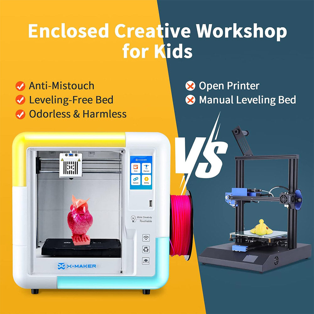 AOSEED X-MAKER 3D Printer for Kids and Beginners, 120 - 300 mm/s,Leveling-Free Bed, Wi-Fi Printing, Ultra Silent, App Control, PLA/ABS Filament Supported,150*150*150mm