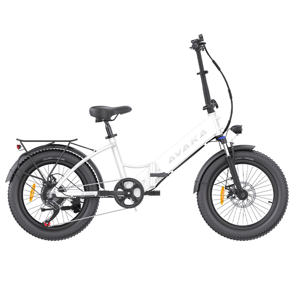 AVAKA K300 Folding Electric Bike, 350W Motor, 36V 16Ah Battery, 20*3.0 inch Tires, 31km/h Max Speed, 100km Range, Front & Rear Disc Brakes, LCD Display, SHIMANO 7-speed - White