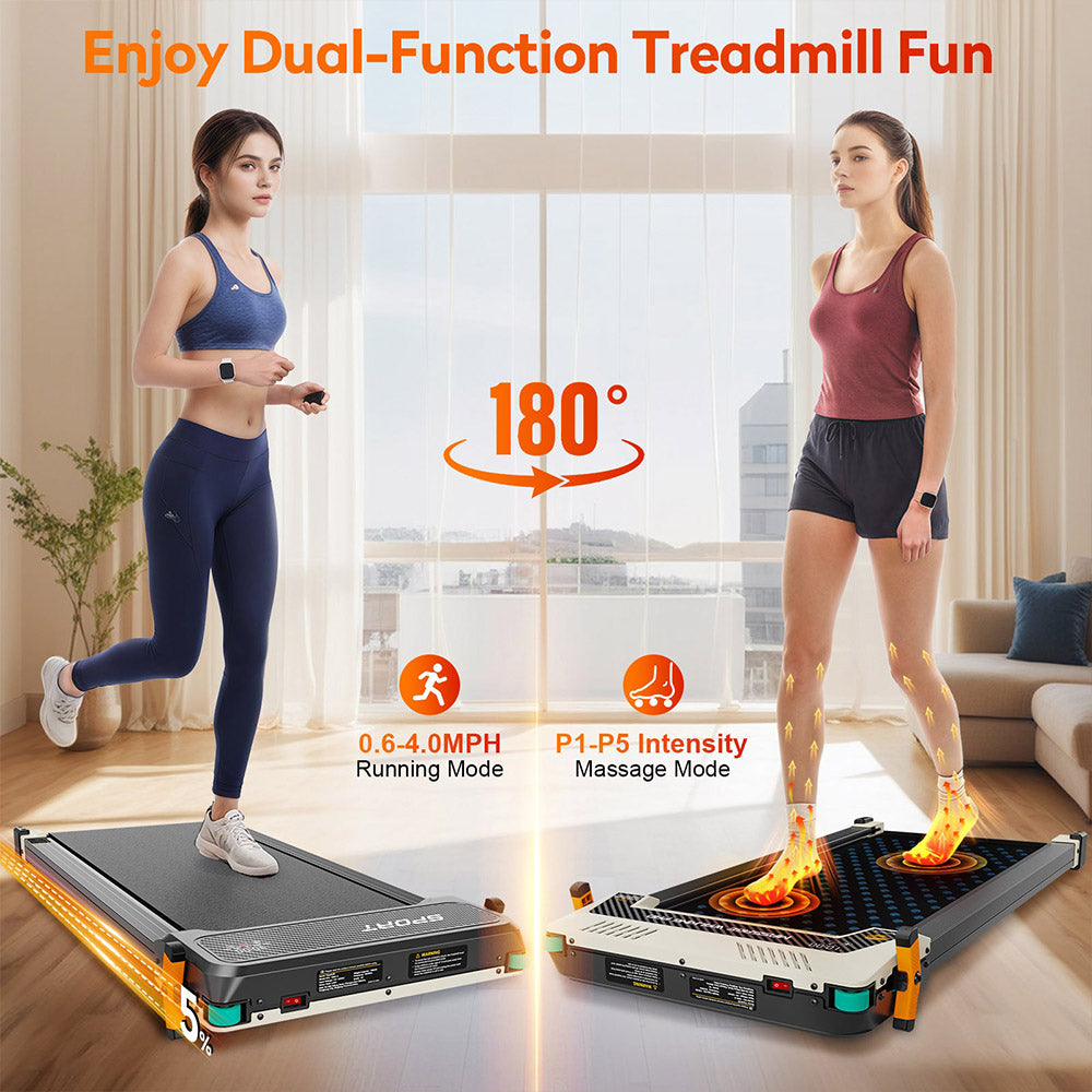 Akluer 520 Dual-Sided Under Desk Treadmill with Shiatsu Foot Massager, Walking Pad with Incline, 2.5HP Quiet Motor, LED Display