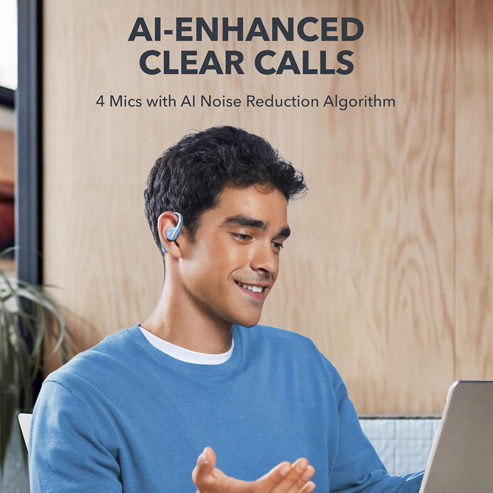 Anker Soundcore AeroFit Open-ear Earbuds, Ergonomic Ear Hook, IPX7 Waterproof, App Control, Up to 42 Hours Playtime - Blue