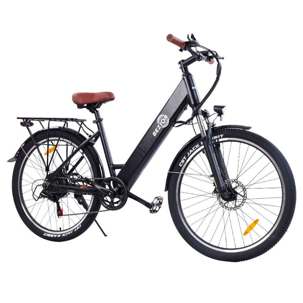 Bezior M3 Electric Bike 48V 500W Motor 32km/h Max Speed 10.4Ah Battery 60km Max Range 26*2.1'' CST Tires Shimano 7 Speed Gear - Black