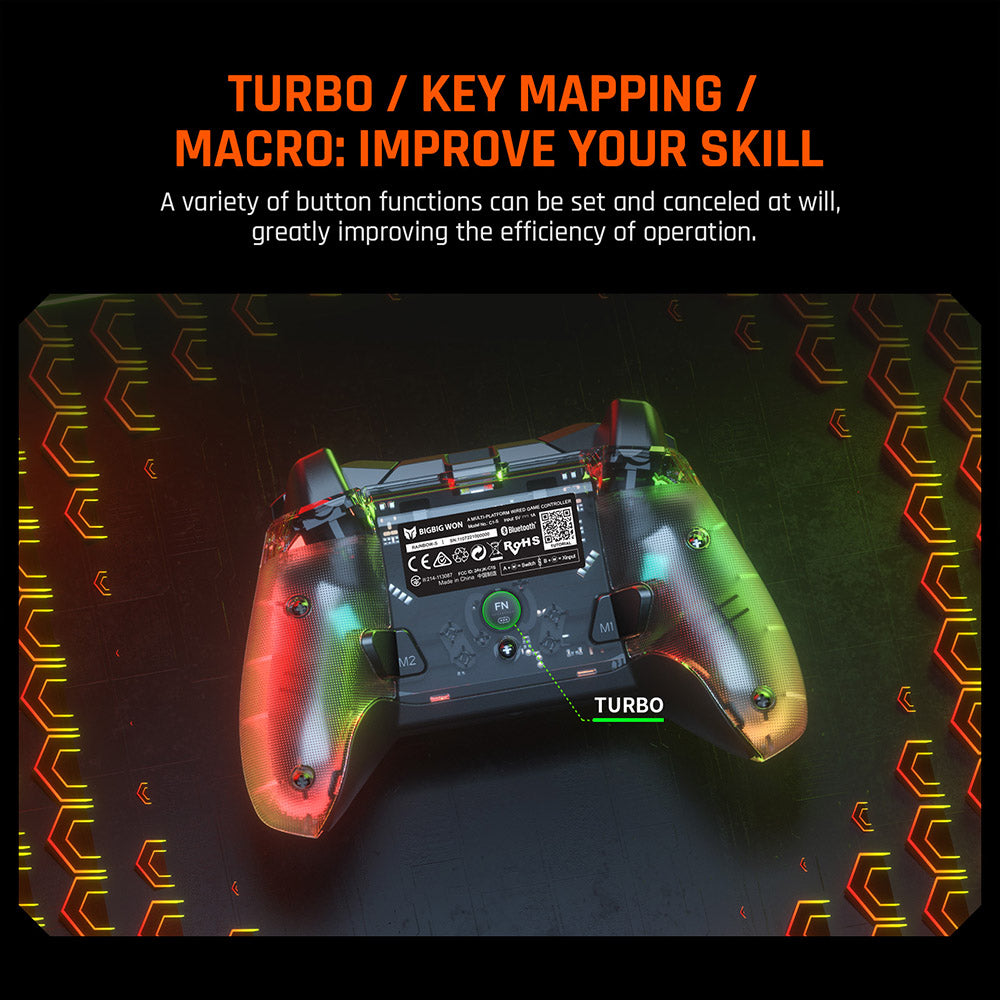 BIGBIG WON Rainbow Lite Wired Game Controller, RGB Light, Custom Buttons, Compatible with Switch / Windows 10 & 11 PC