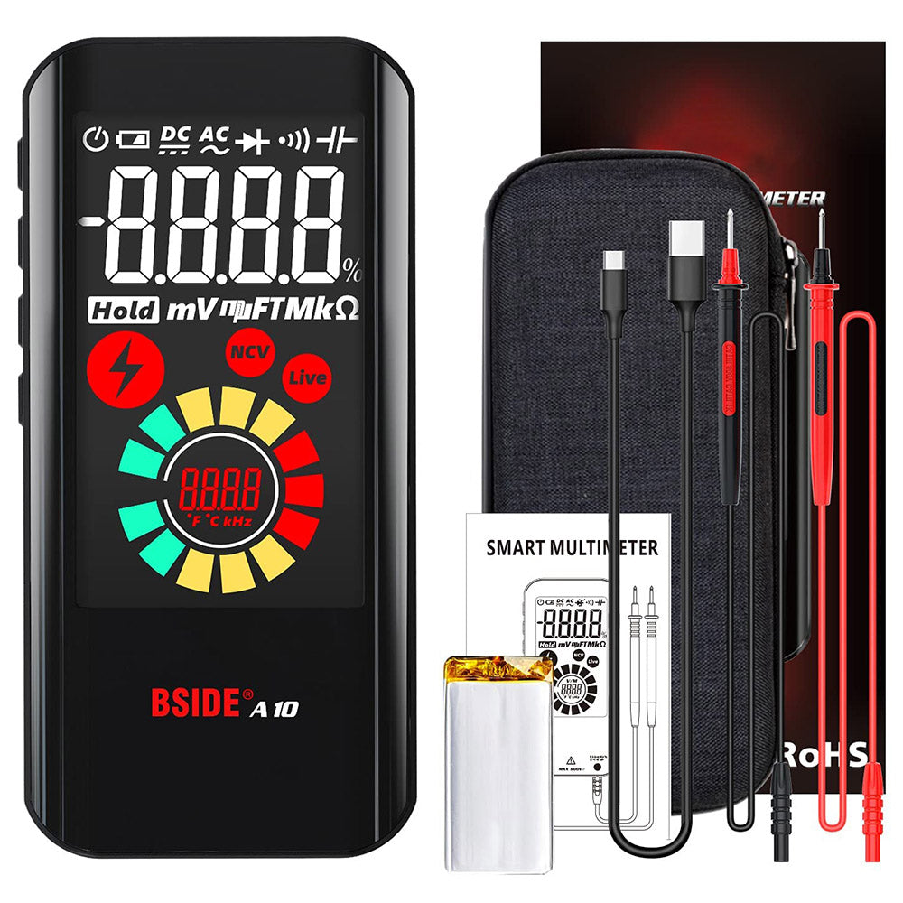 BSIDE A10 Smart Digital Multimeter, 9999 True RMS EBTN Color Display, DC AC Voltage Capacitance Ohm Diode NCV Hz Live Wire Tester