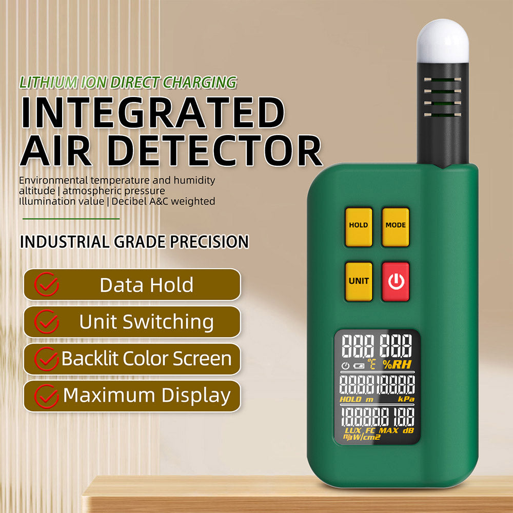 BSIDE GX1 4 in 1 Comprehensive Tester, Ambient/Temperature Humidity/Light Noise/Altitude Tester, with Decibel, A & C Weighted Test Functions - Green