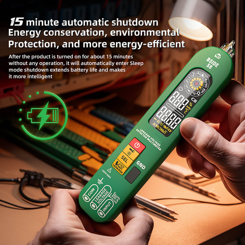 BSIDE S8 Digital Multimeter, Pen Type, Intelligent Voltage Detector, No Contact Meter, EBTN Display, AC DC Diode Tester Current Tool - Green