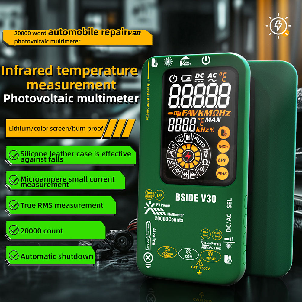 BSIDE V30 Photovoltaic Multimeter, High Voltage 1500V, T-RMS, 20000 Counts, LCD Screen, Electronic Maintenance, DC Current Test, Infrared Temperature Measurement