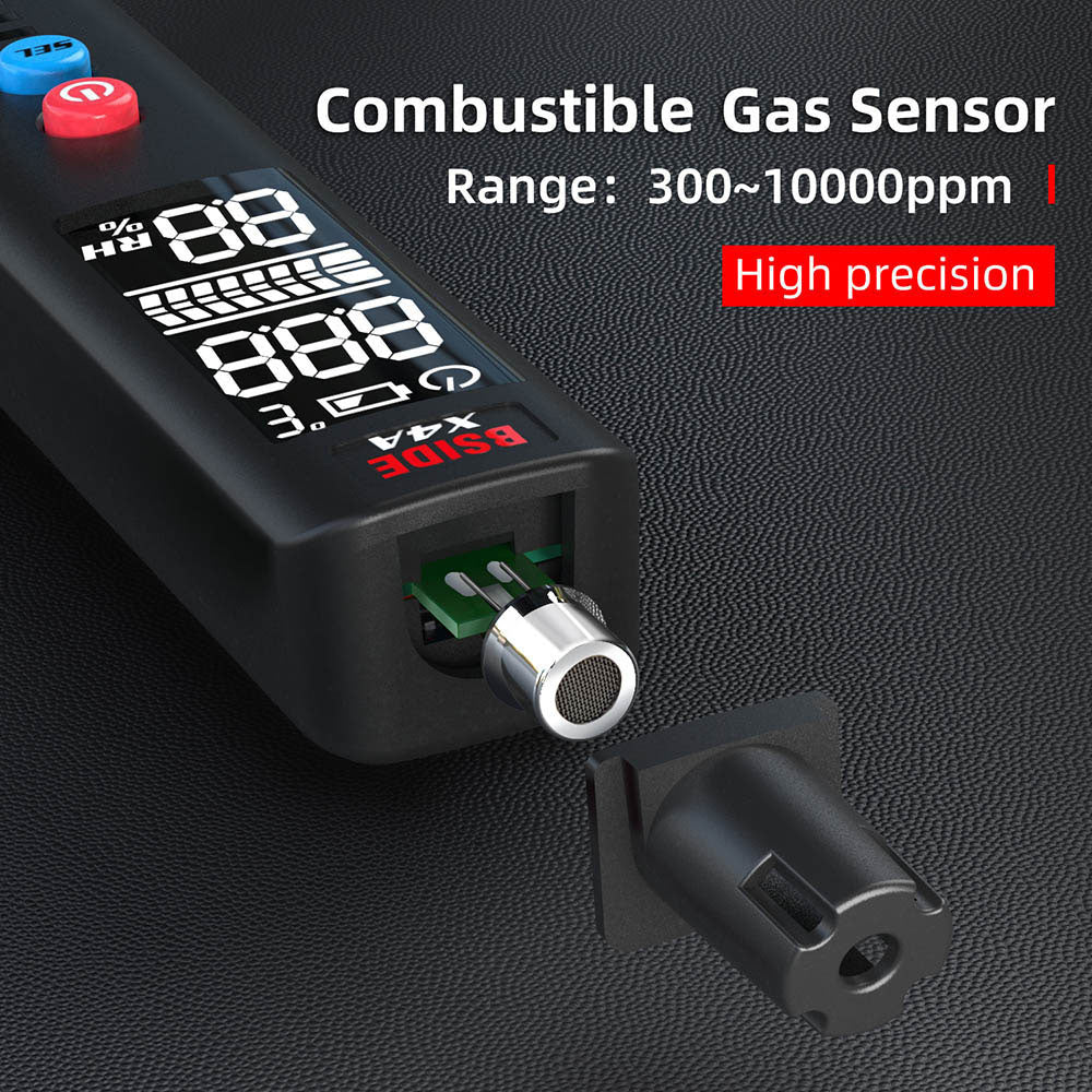 BSIDE X4A Digital Hygrometer Gas Detector, Combustible Gas Analyzer, Temperature and Humidity Tester, with Audible and Visual Alarm, LCD Display, No Batteries, with Bag
