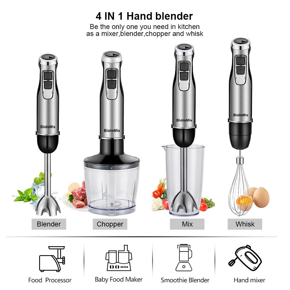 BioloMix BHB1200 4 in 1 1200W Handheld Blender Mixer With Stainless Steel/BPA-Free