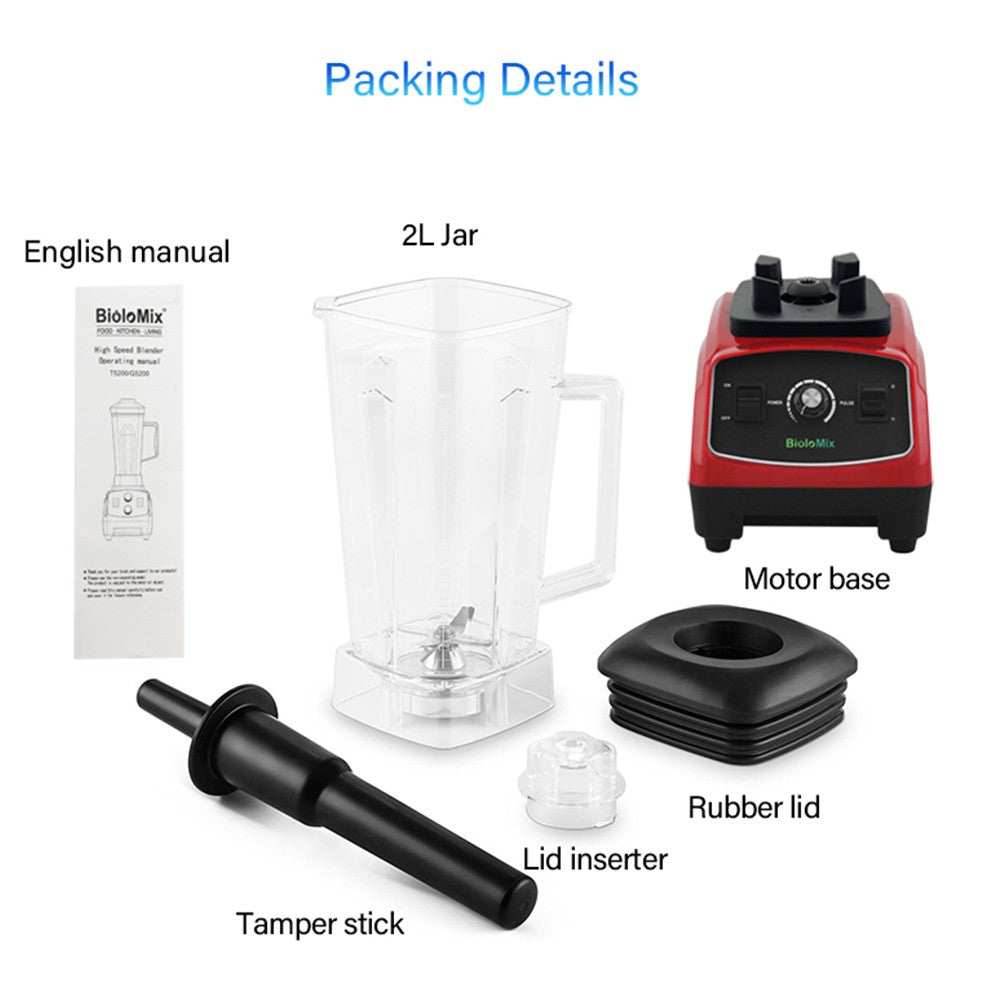 BioloMix G5200 Blender, 2200W Smoothies Mixer, 2L Capacity, Speed Adjustable - Black