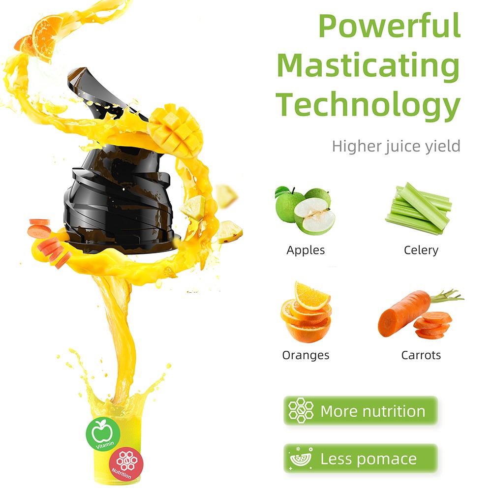 BioloMix SJ-017 Cold Press Juicer, with 78mm/3.07in Feed Chute, 200W 40-65RPM Powerful Motor, Low Noise Slow Masticating Juice Machine