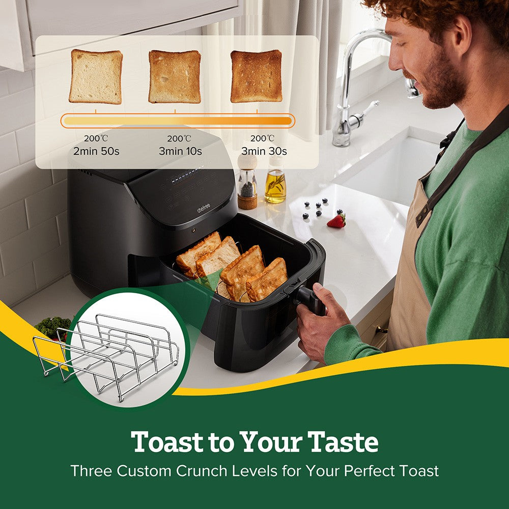 CHEFREE AF500 1700W 6.5L Air Fryer, with Smart Probe Thermometer, 8-in-1 Cooking Modes, Rapid 230℃ Heating, Shake Reminder - Black