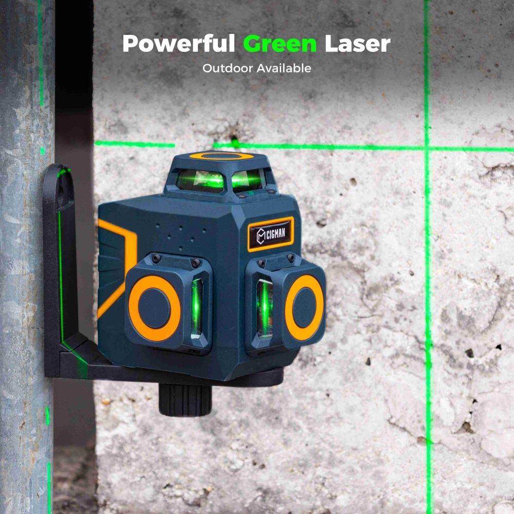 CIGMAN CM-701SE 3x360° 12 Lines Laser Level, Self Leveling, 3D Green Cross Line, with Remote Controller and Magnetic L-Shaped Bracket, Up to 50m Working Distance, IP54 Water & Dust Proof