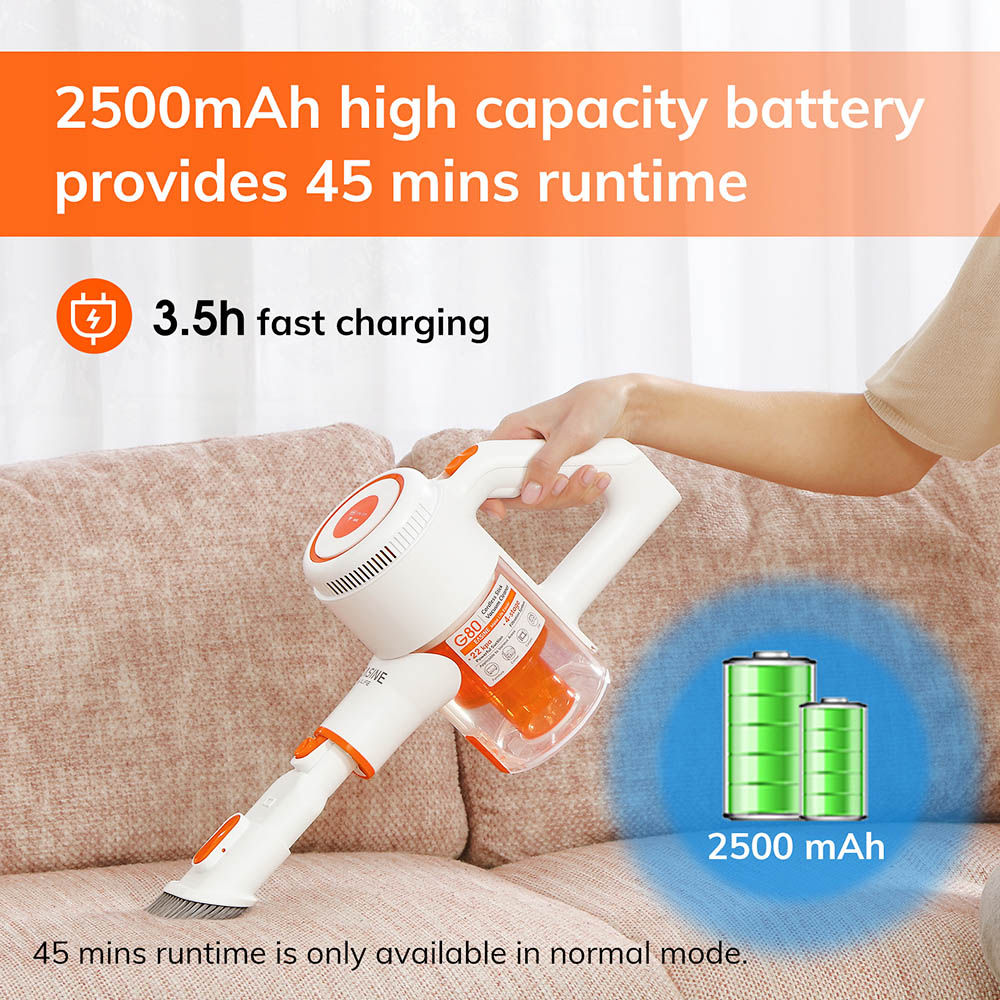 ILIFE G80 Cordless Handheld Vacuum Cleaner 22Kpa Suction with Spinning Side Brush 2500mAh Battery 45mins Runtime LED Display, with Multiple Brush for Hard Floor, Carpet, Car, Pet Hair, Wall Mount
