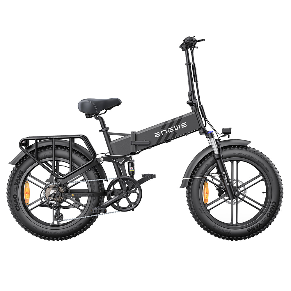ENGWE ENGINE Pro 2.0 Folding Electric Bike, 20*4.0 Inch Fat Tire, 75Nm Torque, 52V 16Ah Battery, 25km/h Max Speed, 100km Range, Shimano 8-speed, Hydraulic Disc Brakes, Full Suspension - Black