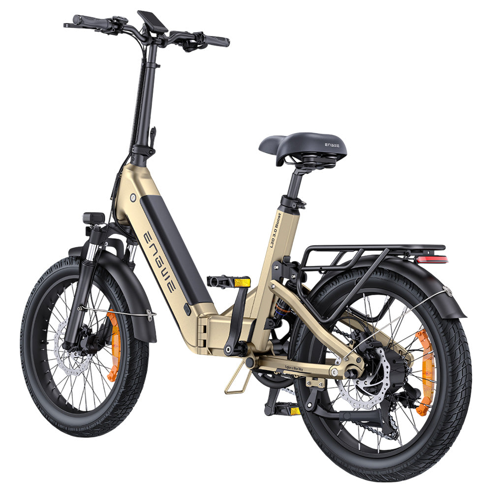 ENGWE L20 3.0 Boost Electric Bike, 250W Motor, 48V 13.5Ah Battery, 20*3.0 inch Tire, 135km Max Range, Hydraulic Brakes, Full Suspension, Torque Sensor, Shimano 7-speed - Golden