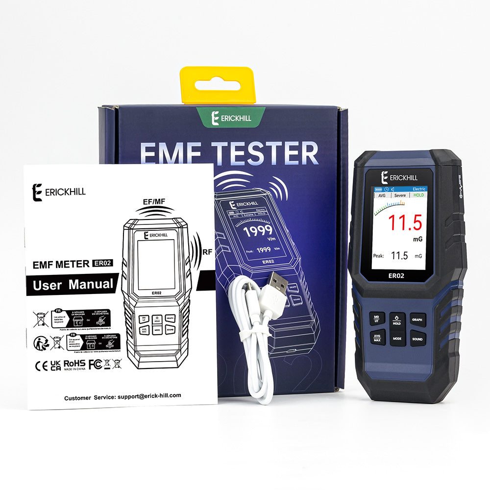 ERICKHILL ER02 EMF Meter, Hand-held Electromagnetic Field Radiation Detector for EF RF MF