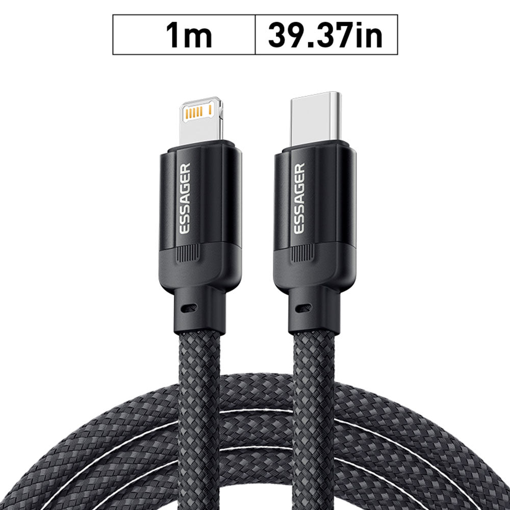 ESSAGER 29W 3A Type-C to Lightning Charging Cable, USB2.0 480Mbps, Magnetic Adsorption, Flexible Adjustable, Smart Chip, 1m
