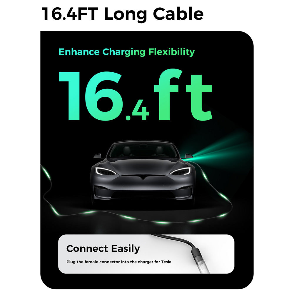 EG Evgoer EG-C0008 Extension Cord for Tesla, 16.4ft Cable, 50A Max Support 12kW with NACS Connector, IP66 Waterproof, for Level 1 and 2 EV Charger, Compatible with All Tesla Models