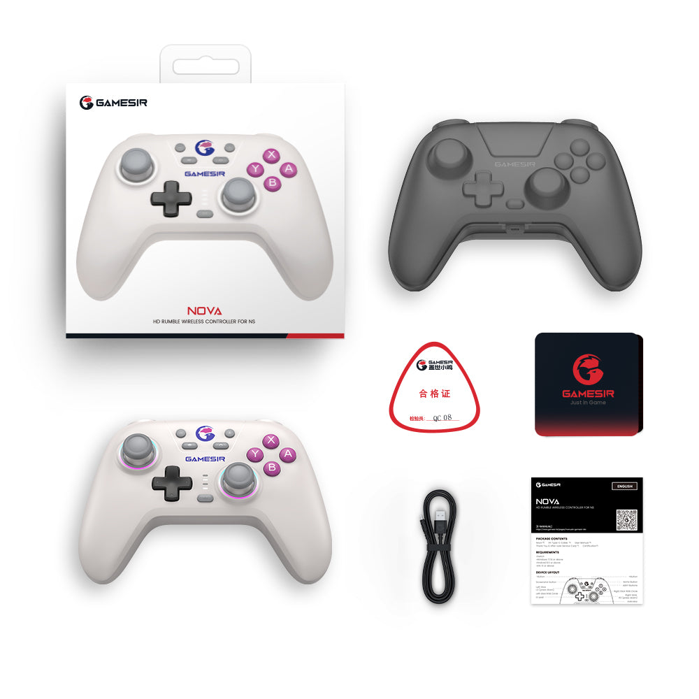 GameSir Nova HD Rumble NS Controller, RGB Lights, Tri-mode Connection, Compatible with Switch, PC, iOS, Android and Steam Deck - White