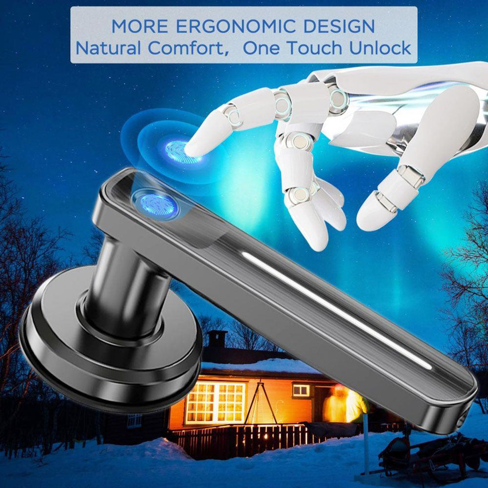 Geek Chef GeekTale L-B01 Fingerprint Door Lock with Handle, Biometric Smart Keyless Door Knob, Fit Left and Right Open Door