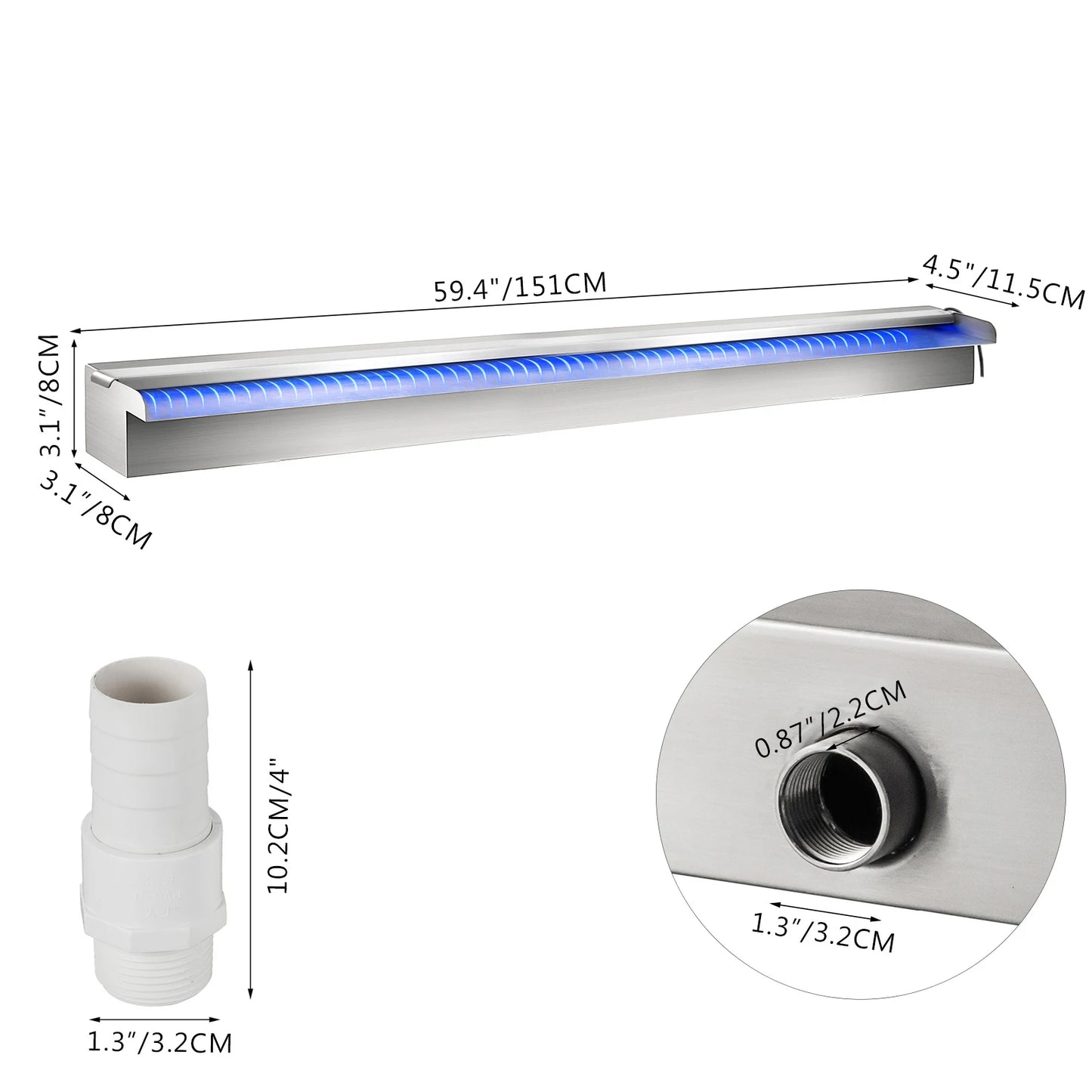 VEVOR 30-150CM Bazénová fontána Vodopád s lehkým vodním potrubím Akrylová fontána Jezírko Zahradní plavecký prvek Dekorativní fontána