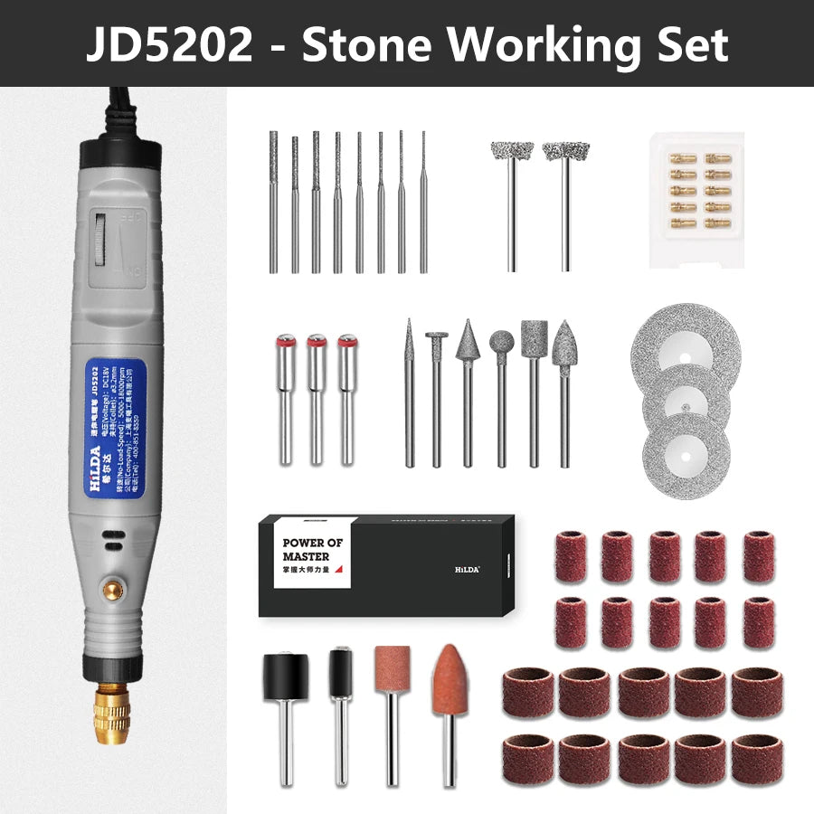 HILDA 18V gravírovací pero Mini vrtačka Rotační nástroj s brusným příslušenstvím Sada Multifunkční mini gravírovací pero