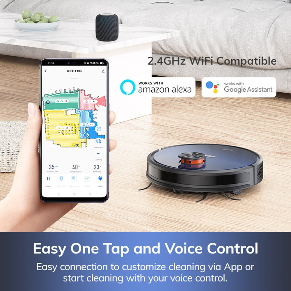 ILIFE T10s Robot Vacuum Cleaner, 2 in 1 Vacuum and Mop, Self-Emptying Station, 3000Pa Suction, 2.5L Dust Bag, LDS Navigation, 150 mins Runtime, Save up to 5 Maps, App & Voice Control - Gradient Blue