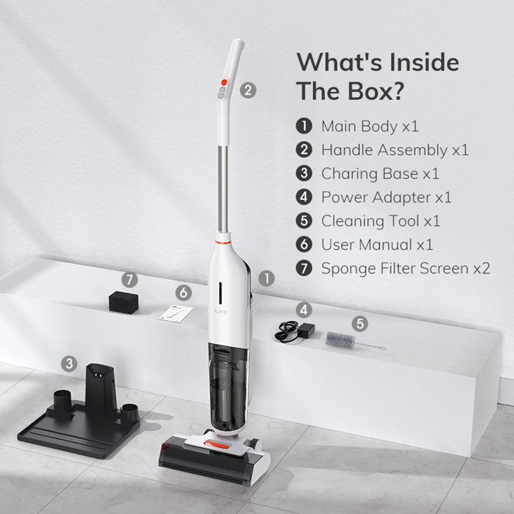 ILIFE W90 Cordless Wet Dry Vacuum Cleaner, 3 in 1 Vacuum Mop and Wash, Self-Cleaning, 700ml Water Tank, 30Mins Runtime, 3000mAh Battery, Voice Reminder - White