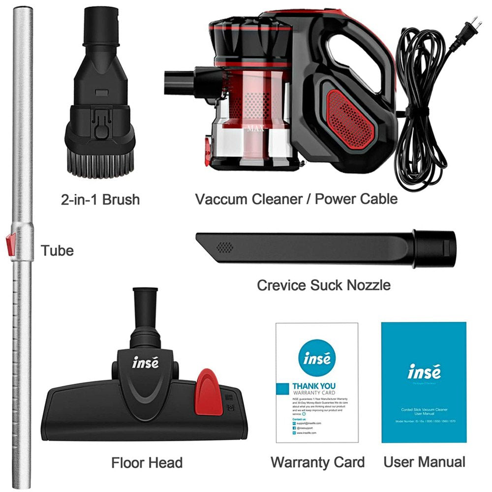 INSE I5 Corded Handheld Vacuum Cleaner 18Kpa Suction 600W Motor 1L Dust Cup for Wood Floor, Carpet, Stair, Curtain, Car, Furniture - Red