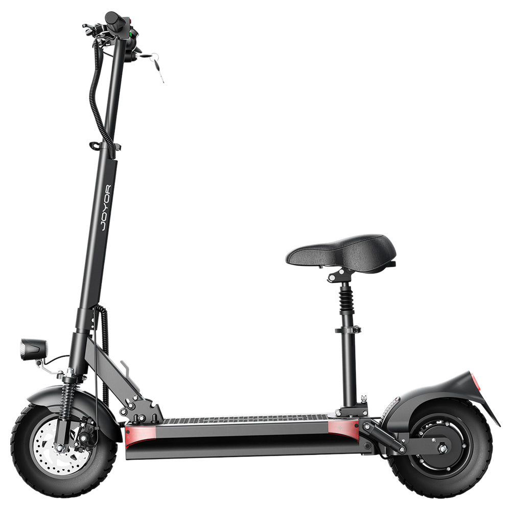 Joyor Y6-S Electric Scooter with Seat, 500W Motor, 48V 18Ah Battery, 10 inch Tire, 25km/h Max Speed, 60km Range, Front & Rear Disc Brakes, Front Spring Shock Absorption & Rear Hydraulic Shock Absorption