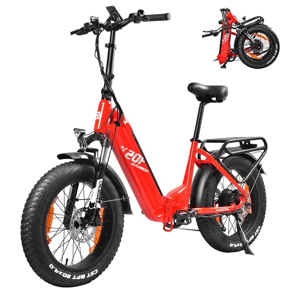 KAISDA K20F Electric Bike, 250W Motor, 36V 25Ah Battery, 20*4.0-inch Tires, 25km/h Max Speed, 80-120km Range, SHIMAN0 7-Speed - Red