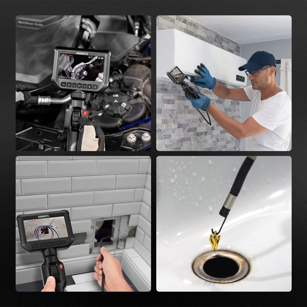 KAIWEETS KBA01 Two-Way Articulating Borescope, 210° Rotatable Camera, 8 LED Lights, 4.3inch Display, 1920*1080P, IP67 Waterproof