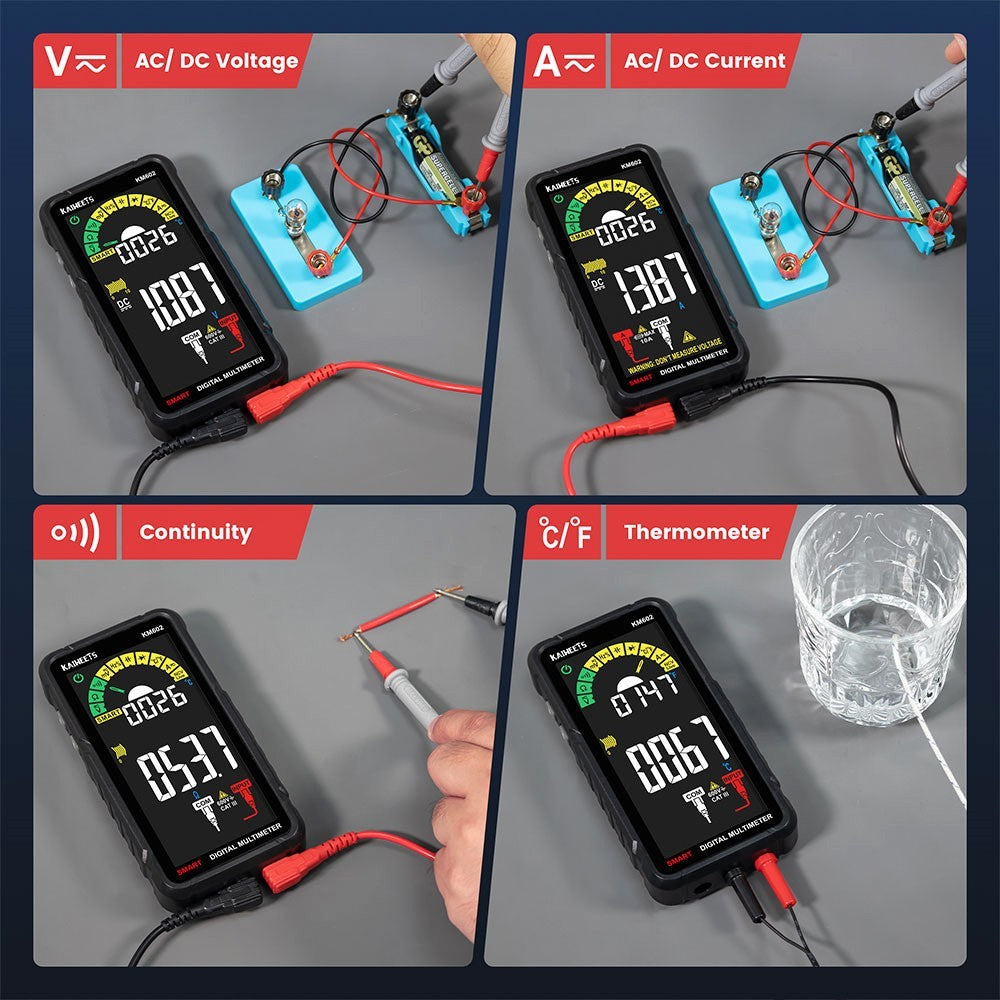 KAIWEETS KM602 Digital Multimeter 6000 Counts True-RMS Meter Smart Mode Manual Mode 1200mAh Rechargeable Battery Flashlight Auto-Lock - Black