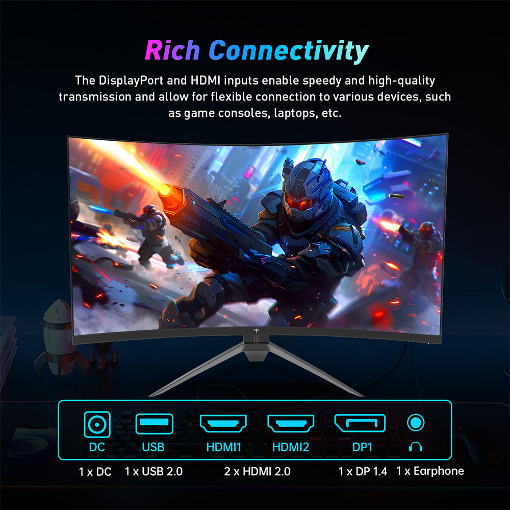 KTC H32S17F 32'' Curved Gaming Monitor, 1920*1080 HVA Panel, 240Hz Refresh Rate, 125% sRGB, 3500:1 Contrast Ratio, Adaptive Sync, HDR10, 3ms Response Time, 2*HDMI2.0 1*DP1.4 1*USB2.0 1*Audio, VESA Mount, Adjustable Tilt, Low Blue Light
