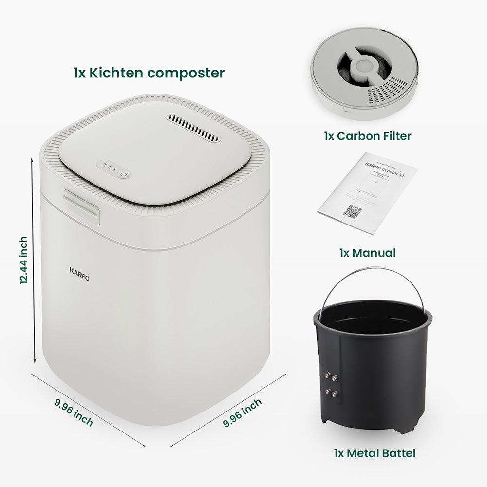 Karfo UF006-EC Electric Waste Kitchen Composter, 2.5L Capacity, Odorless/Auto-Cleaning/ 3 Modes/Low Noise, Turn Food Waste into Fertilizer for Indoor Plants, Outdoor Garden, White