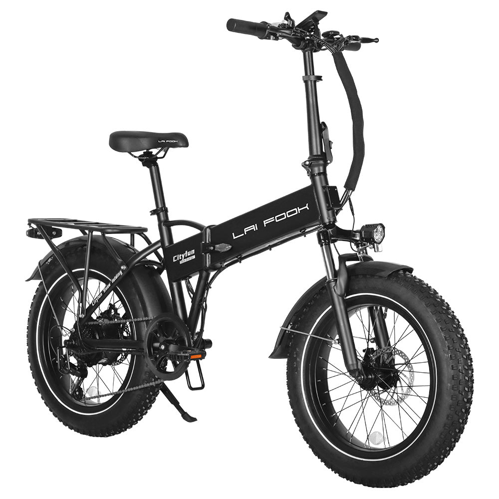 LAIFOOK Cityfun Electric Bike, 250W Brushless Motor, 48V 14Ah Battery, 20 x 4.0 Inch Fat Tires, 25km/h Max Speed, 70km Range, Hydraulic Front Suspension, Mechanical Disc Brake, Shimano 7 Speed, LCD Display - Black
