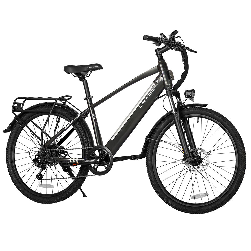 LAIFOOK Seeker Electric Bike, 250W Motor, 36V 9Ah Battery, 26'' Tires, 25km/h Max Speed, 60km Range, Front Fork Suspension, Disc Brakes, SHIMANO 7 Speed, LCD Display - Black