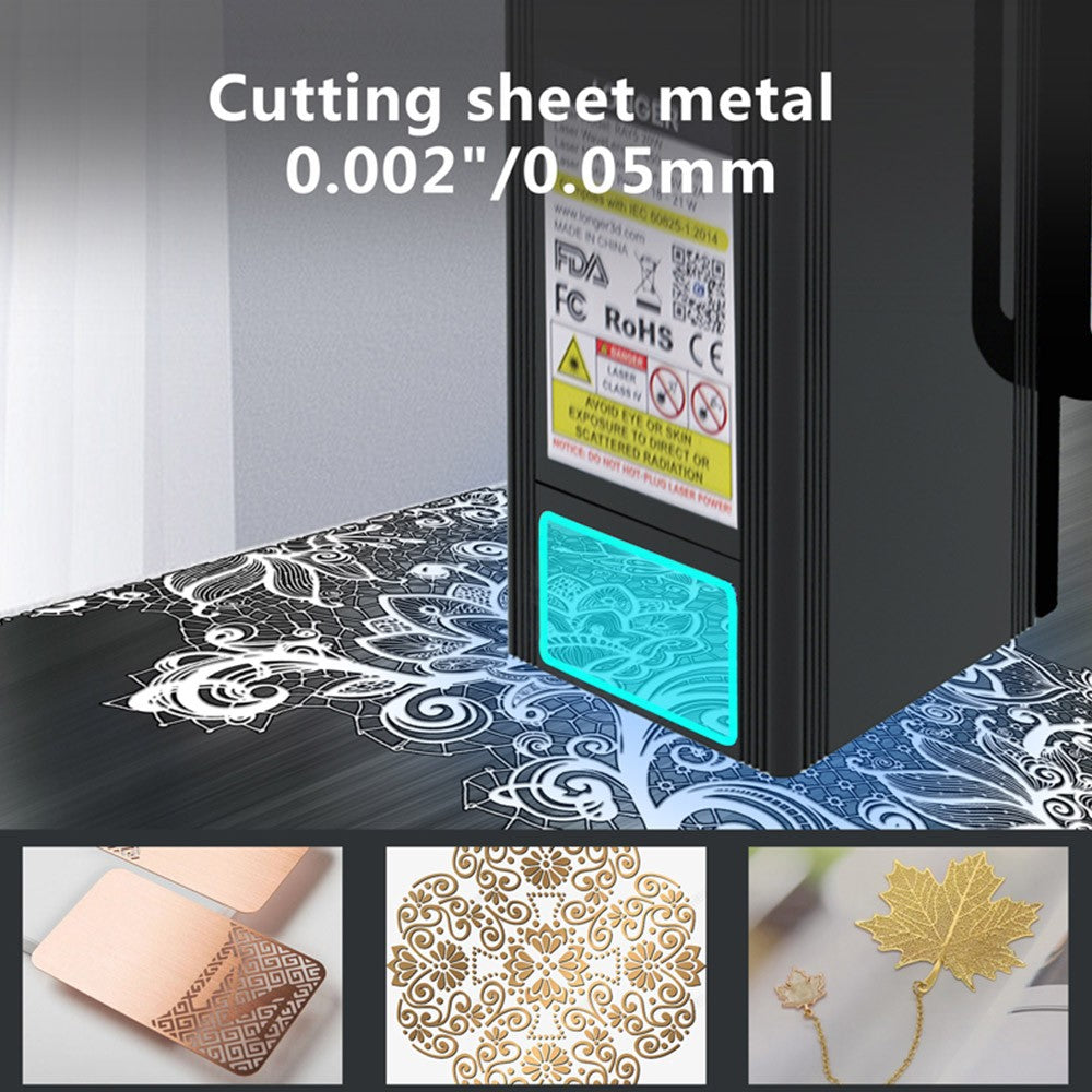 LONGER RAY5 20W Laser Engraver Cutter, Fixed Focus, 0.08*0.1mm Laser Spot, Color Touchscreen, 32-Bit Chipset, Support APP Connection, Working Area 375*375mm