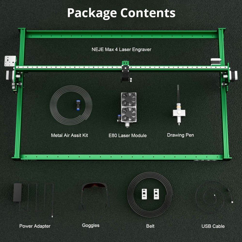 NEJE Max 4 Laser Engraver Cutter, E80 Laser Module, 24W Laser Power, GRBL Wireless Control, Motor Driver Z Axis, Auto Air-Assist, 0.1*0.1mm Focus, 4-Axis Control, Works Vertically, 750*460mm