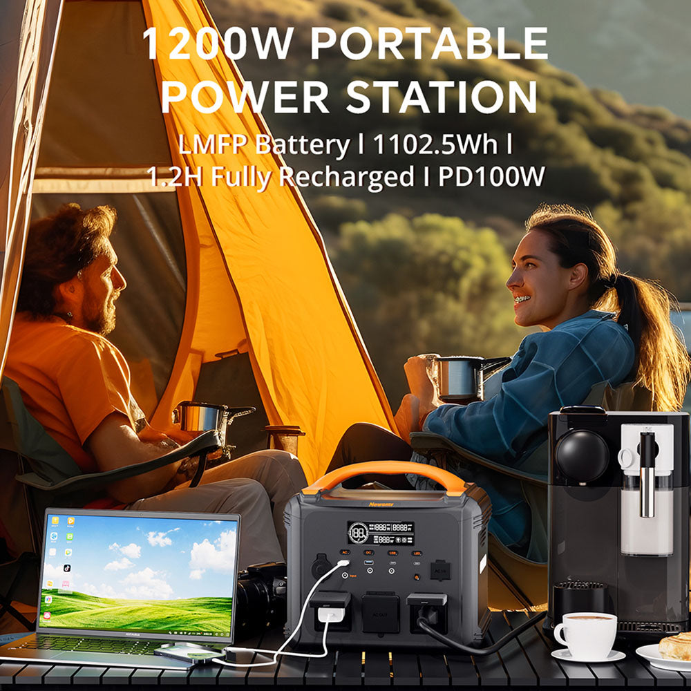 NEWSMY S1210 1200W 1102.5Wh Portable Power Station, LiFeMnPo4 Battery, 1.2 Hours Quick Charge, PD100W Output, 230V/1200W (Peak 2400W) Pure Sine Wave