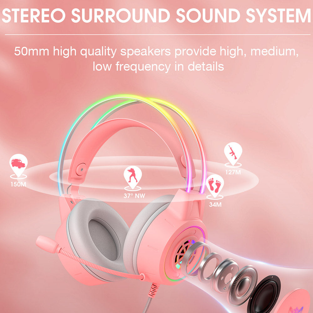 ONIKUMA X15 Pro Wired Gaming Headphones - Pink