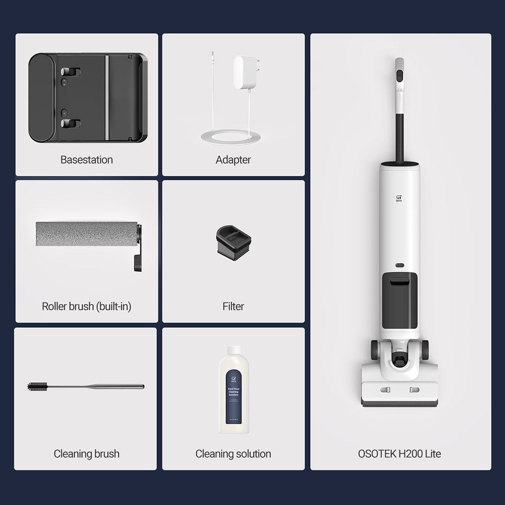 Xiaomi OSOTEK H200 Lite Wet Dry Vacuum Cleaner, 12.5KPa,180 Degree Horizontally Reclining, 2 Sides Edge Cleaning, 30 Mins Runtime 750ml Clean Water Tank, LED Screen - White