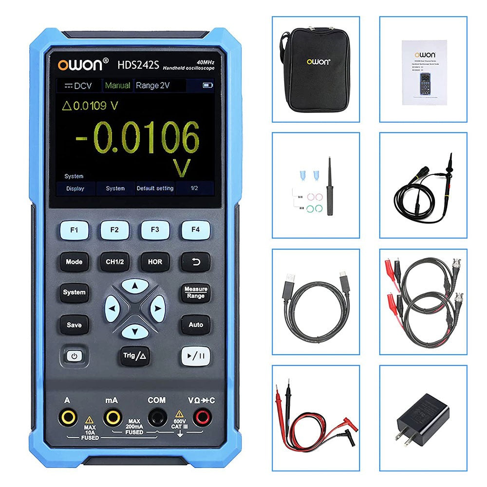 OWON HDS242S 3 in 1 Digital Oscilloscope Multimeter Signal Generator, 40MHz Bandwidth, 250MSa/s Sampling Rate, 20000 Counts - EU Plug