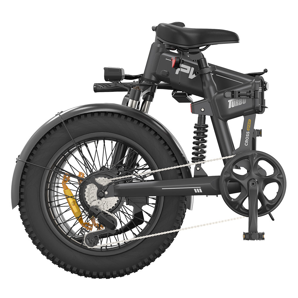 PVY Turbo Electric Bike 250W Motor 48V 13Ah Battery 20*4.0 inch Fat Tires 25km/h Max Speed 100km Range Shimano 7-Speed Mechanical Disc Brake, Front Suspension Fork & Rear Mechanical Shock Absorber