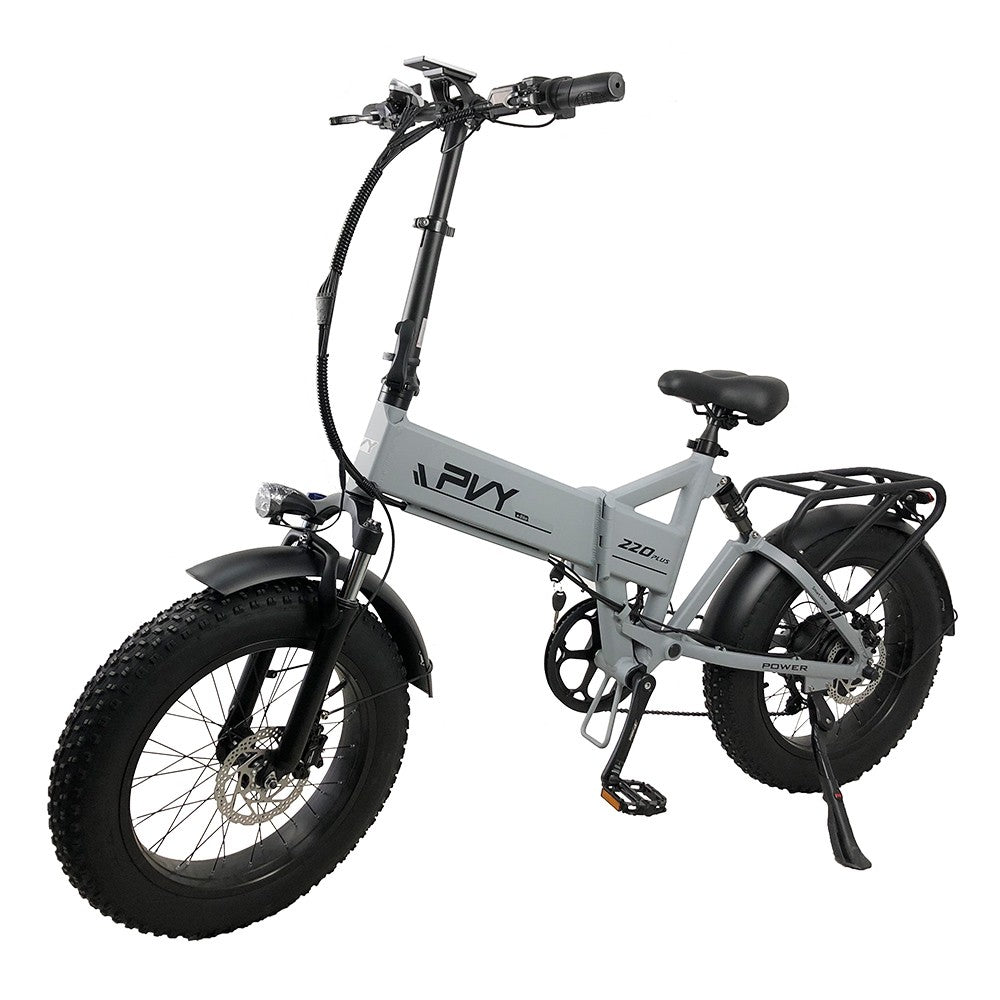 PVY Z20 Plus 1000W Folding Electric Bike 20*4.0 Fat Tire 48V 16.5Ah Battery 80-120km Range Shimano 7-Speed Shifter Lockable Suspension Fork and Rear Shock, Hydraulic Brake Color LCD Display 150kg Load - Grey
