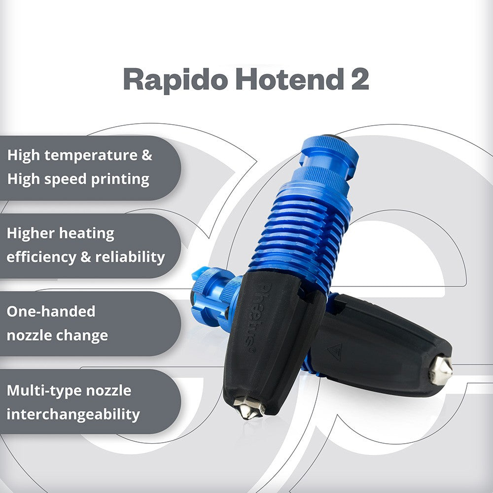 Phaetus Rapido 2.0 UHF Hotend, for Prusa 3D Printers and Volcano and V6 Nozzle, 350 Celsius Max Printing Temperature, Compatible with Thermoplastic Filaments and Composite Materials - Blue