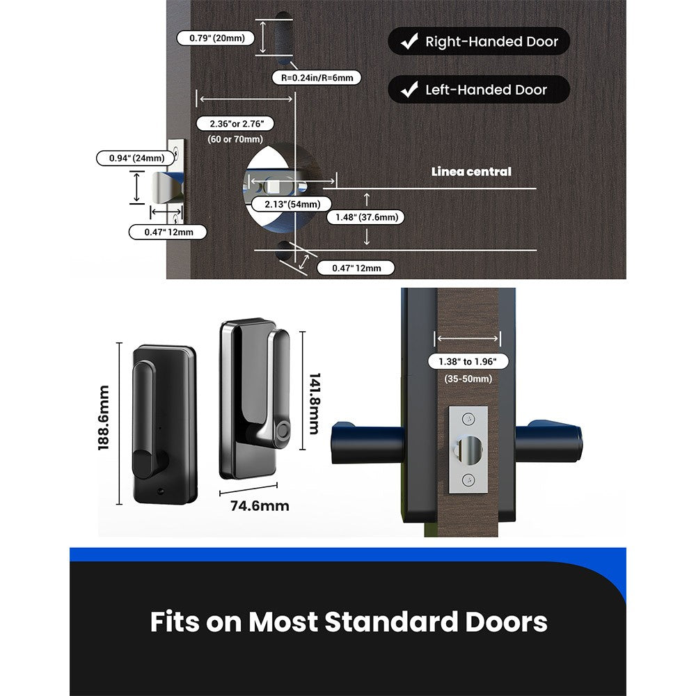 Proscenic L40 Smart Lock, Keyless Entry Door Lock with Handle, Keypads, Fingerprint, Smart App & Voice Control, Anti-Peep, Log Record