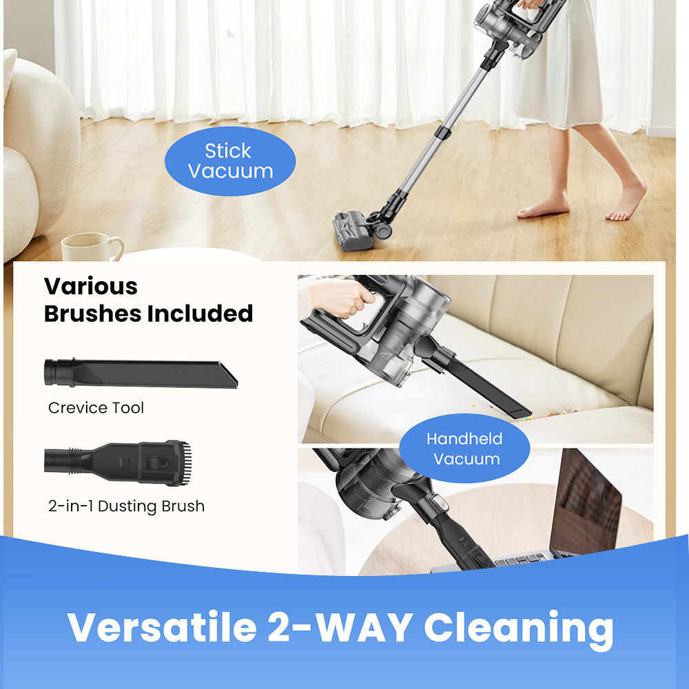 Proscenic P13 Cordless Vacuum Cleaner, 35Kpa Suction, Stick Vacuum with Green Light, LED Display, Max 45mins Runtime, 1.2L Dustbin, Anti-tangle Roller Brush, 5-layer Filtration System, for Pet Hair, Hard Floor & Carpet, Gray